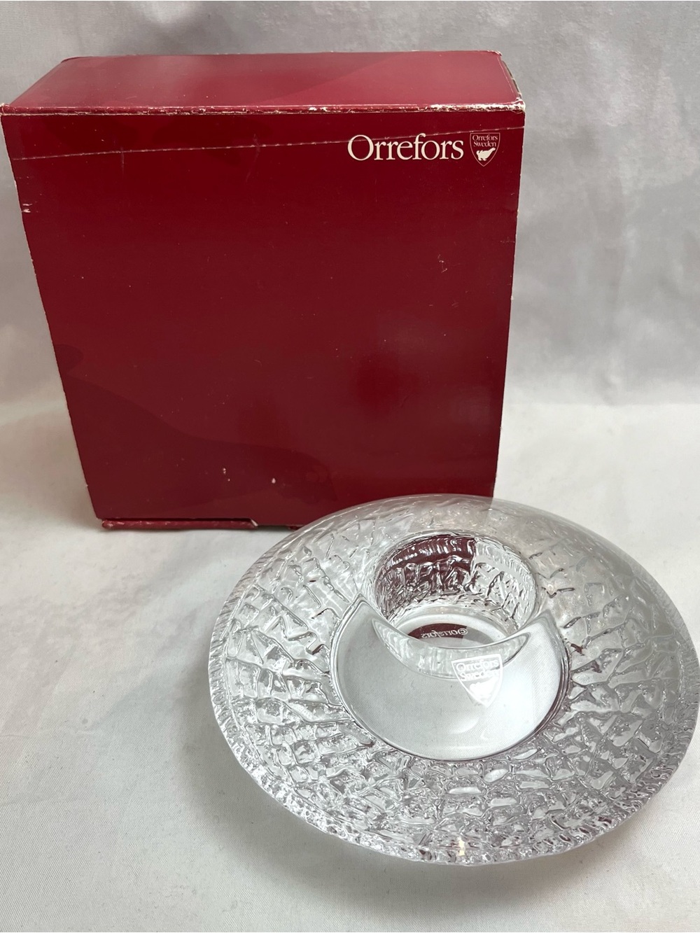Orrefors Discus Tea Light Crystal Candle Holder Lars Hellsten in Box